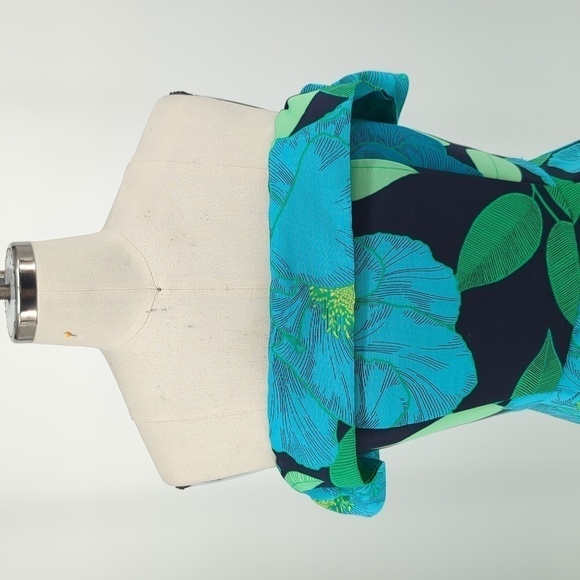 New York & Co Floral Tropical Off Shoulder Dress Blue Green 6 party summer - Picture 3 of 9